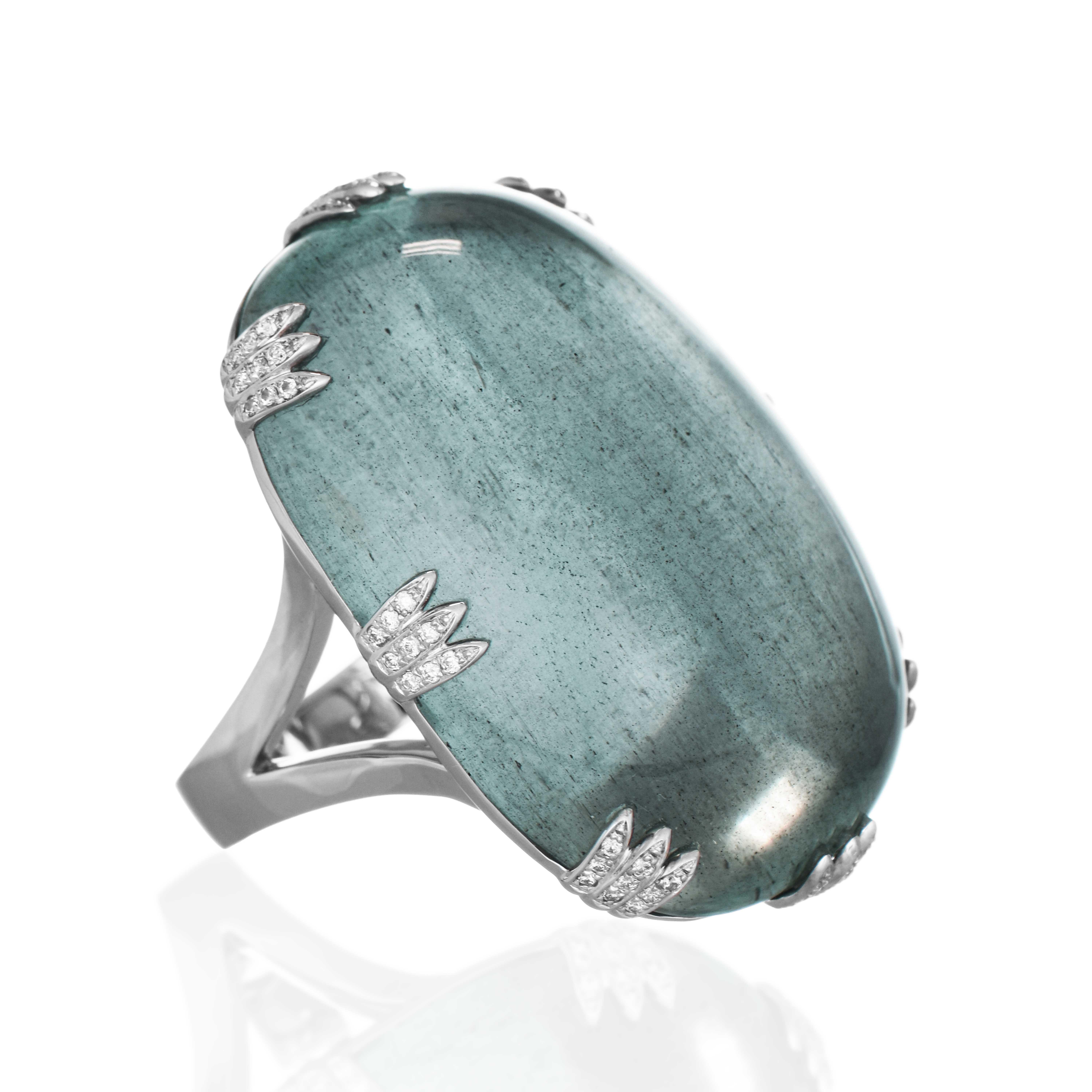 87.42 Carats Aquamarine and Diamond White Gold Cocktail Ring For Sale 2
