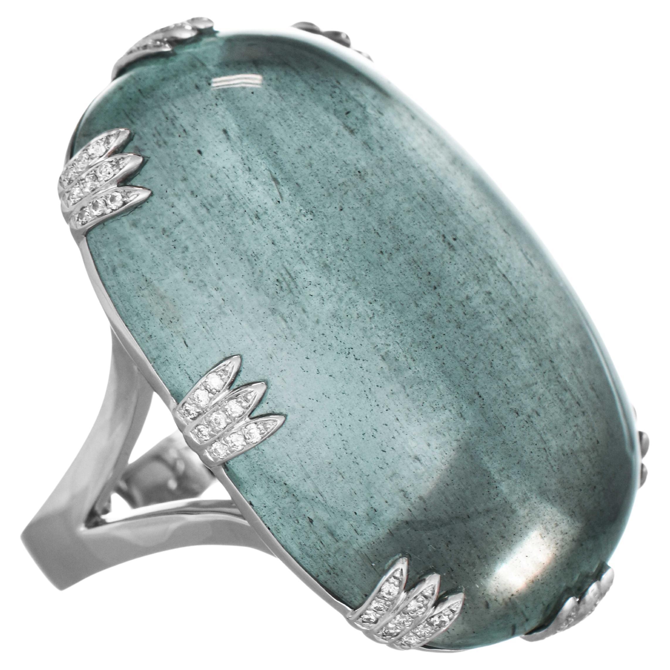 87.42 Carats Aquamarine and Diamond White Gold Cocktail Ring For Sale