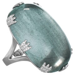 87.42 Carats Aquamarine and Diamond White Gold Cocktail Ring
