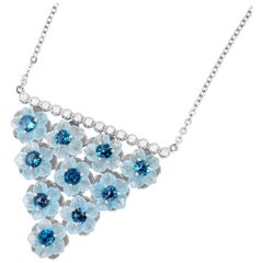 8.75 Carat Blue Topaz and Diamond Flower Necklace