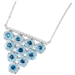 8.75 Carat Blue Topaz and Diamond Flower Necklace