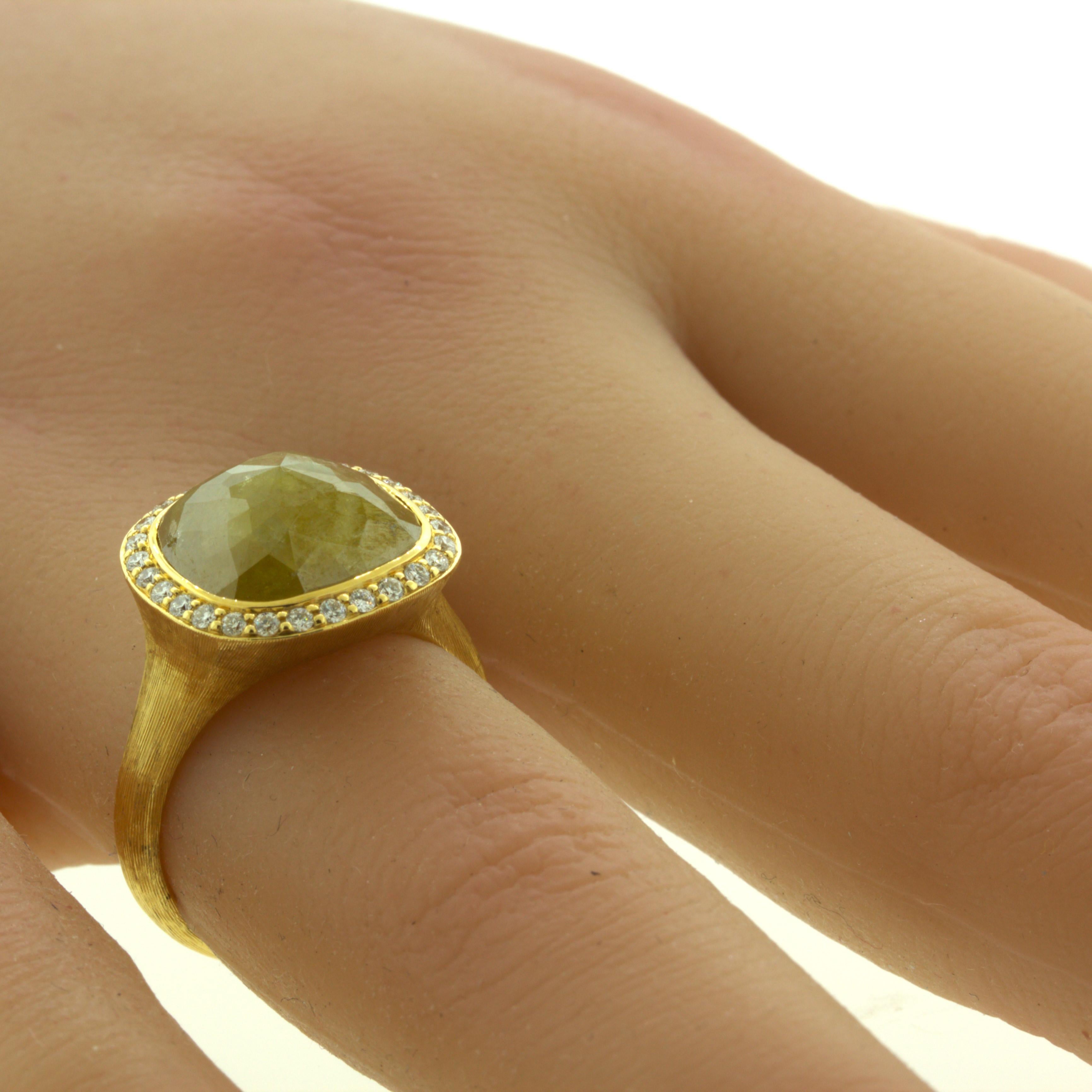 8.75 Carat Fancy Yellow Rose-cut Diamond Halo 18k Yellow Gold Ring For Sale 6