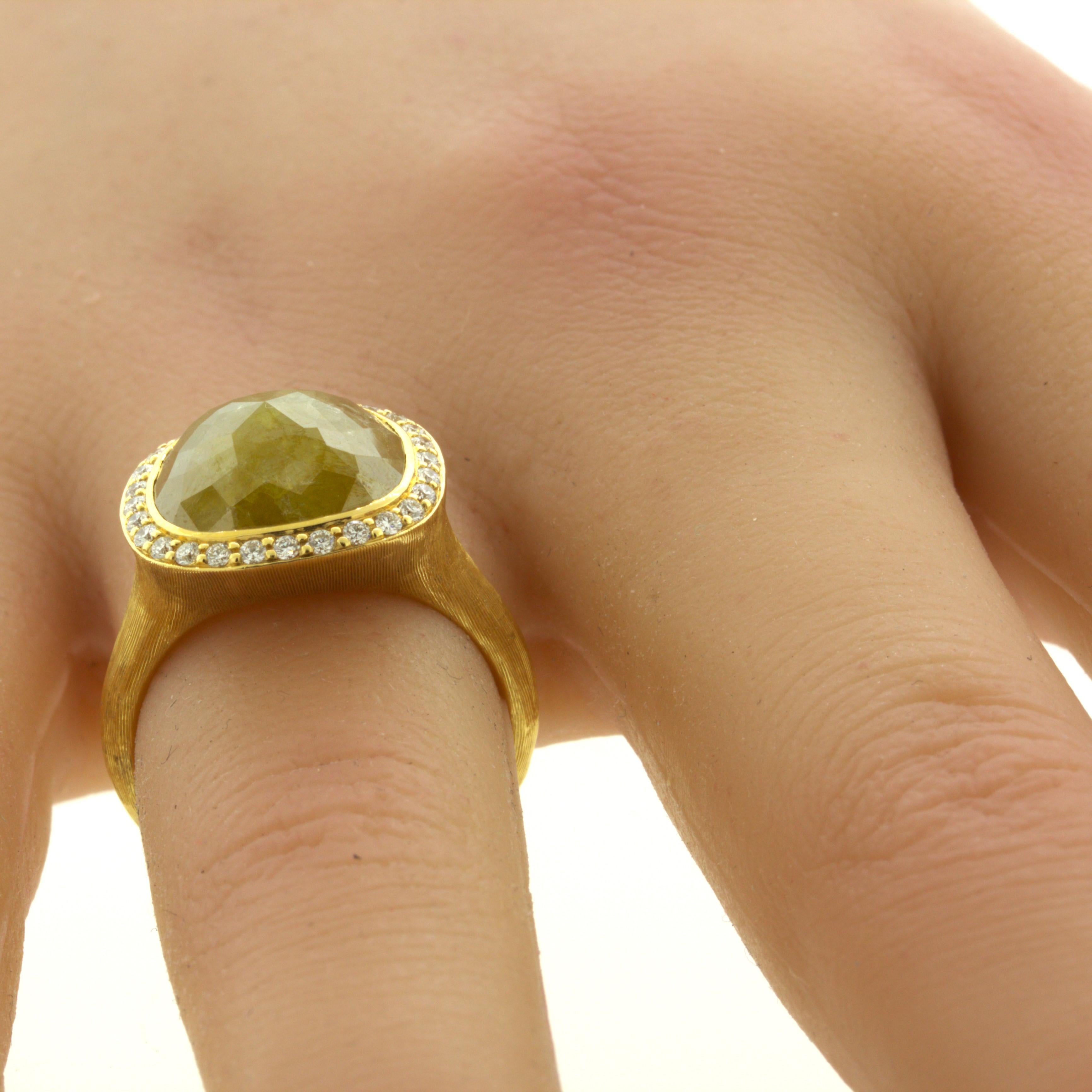 8.75 Carat Fancy Yellow Rose-cut Diamond Halo 18k Yellow Gold Ring For Sale 7