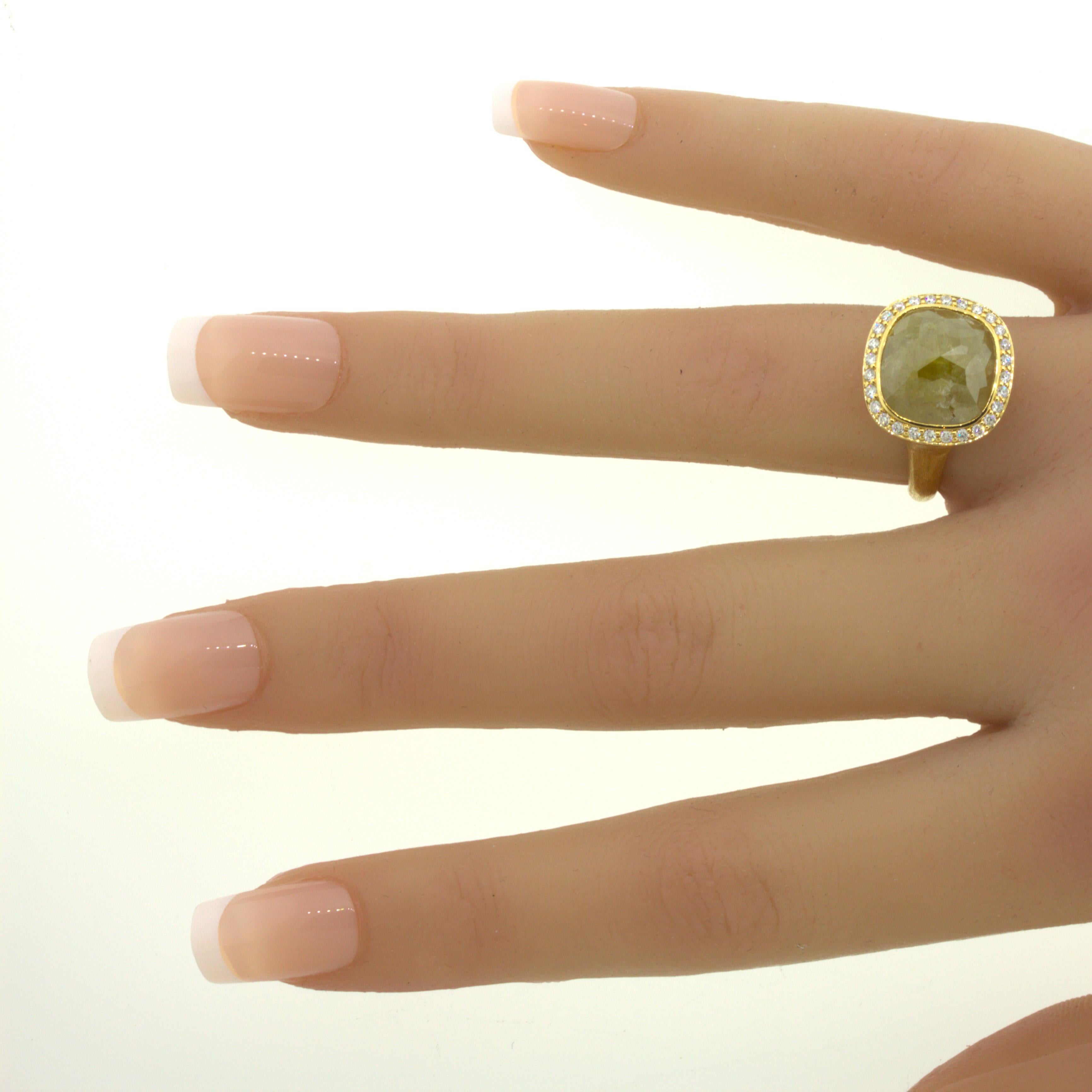8.75 Carat Fancy Yellow Rose-cut Diamond Halo 18k Yellow Gold Ring For Sale 8