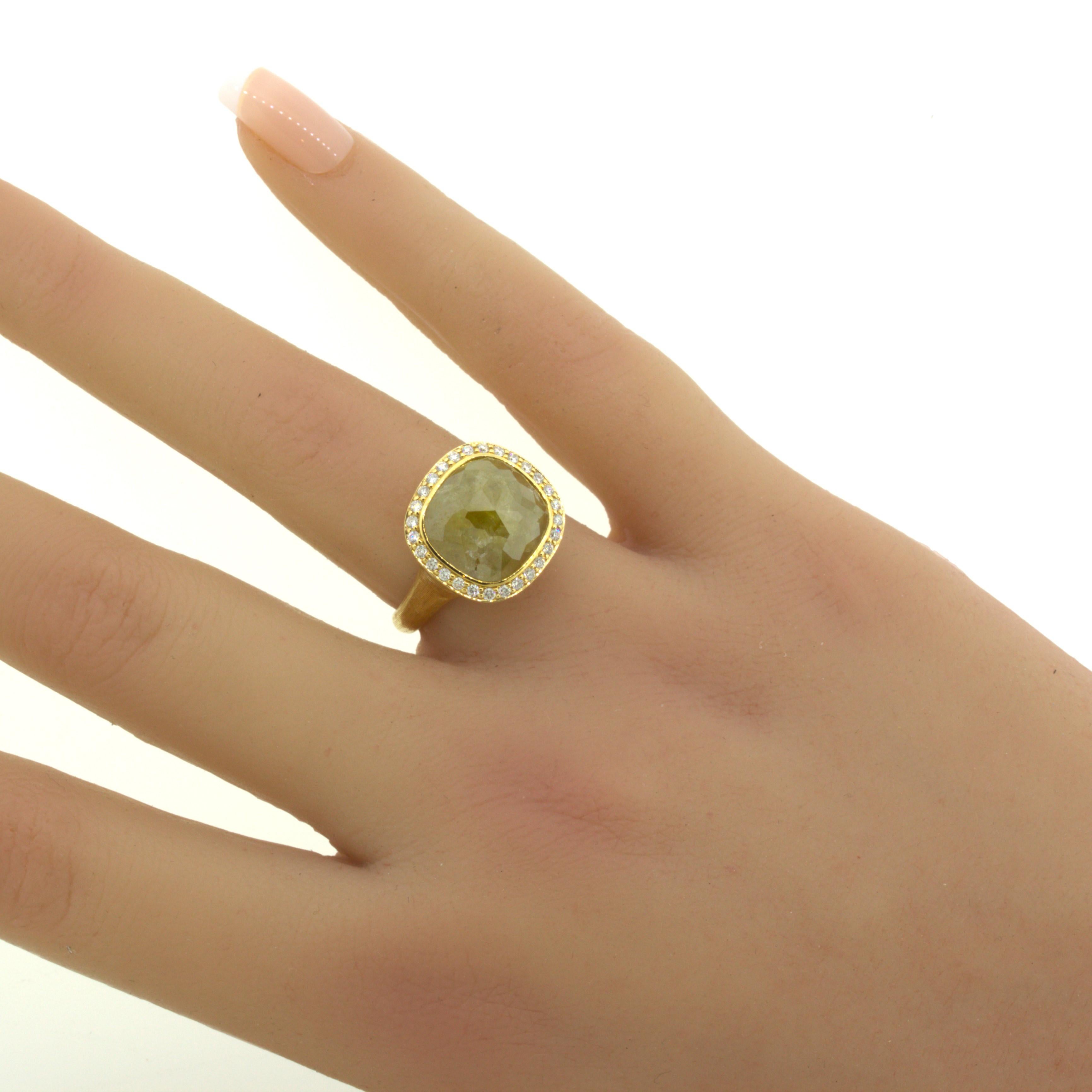8.75 Carat Fancy Yellow Rose-cut Diamond Halo 18k Yellow Gold Ring For Sale 9