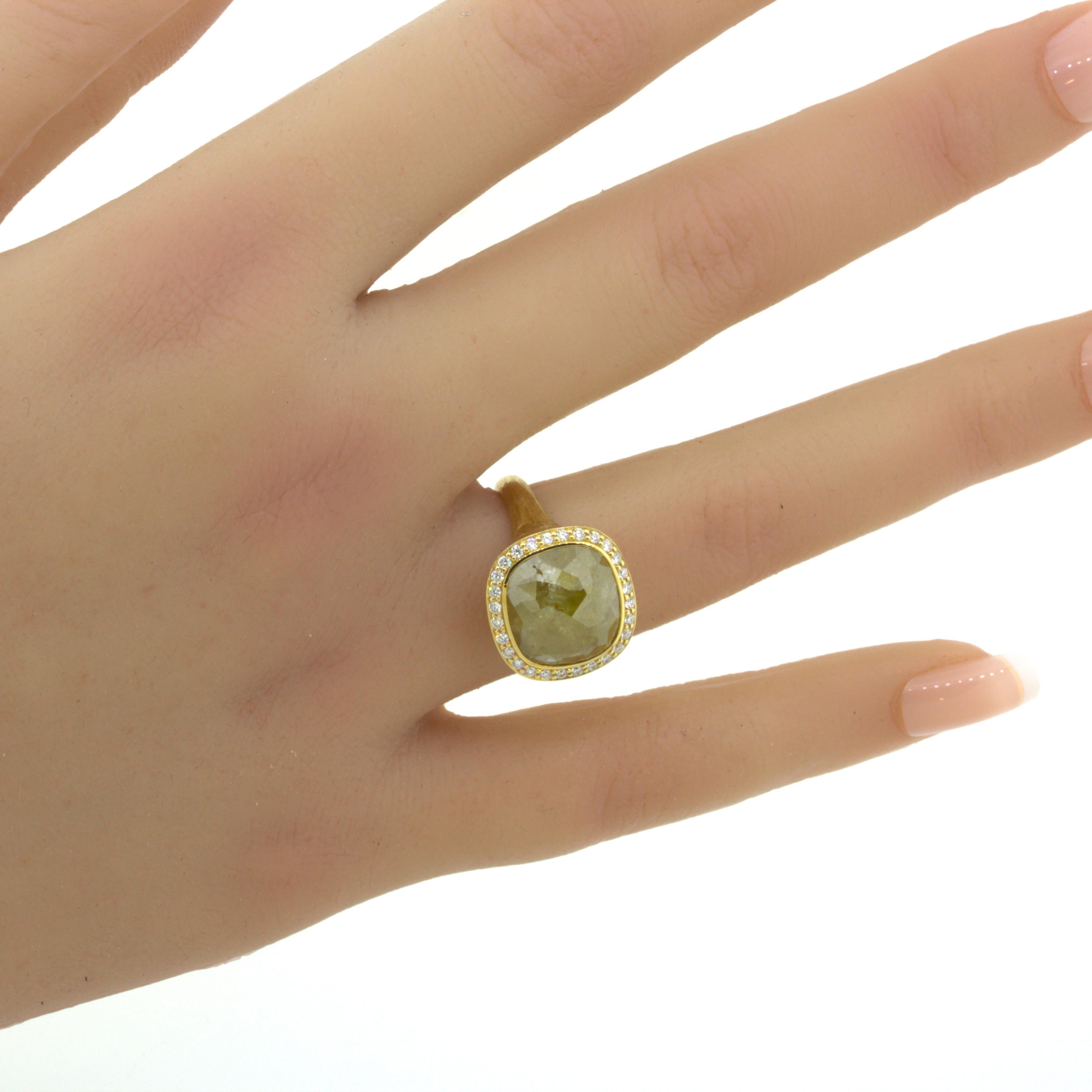 8.75 Carat Fancy Yellow Rose-cut Diamond Halo 18k Yellow Gold Ring For Sale 10