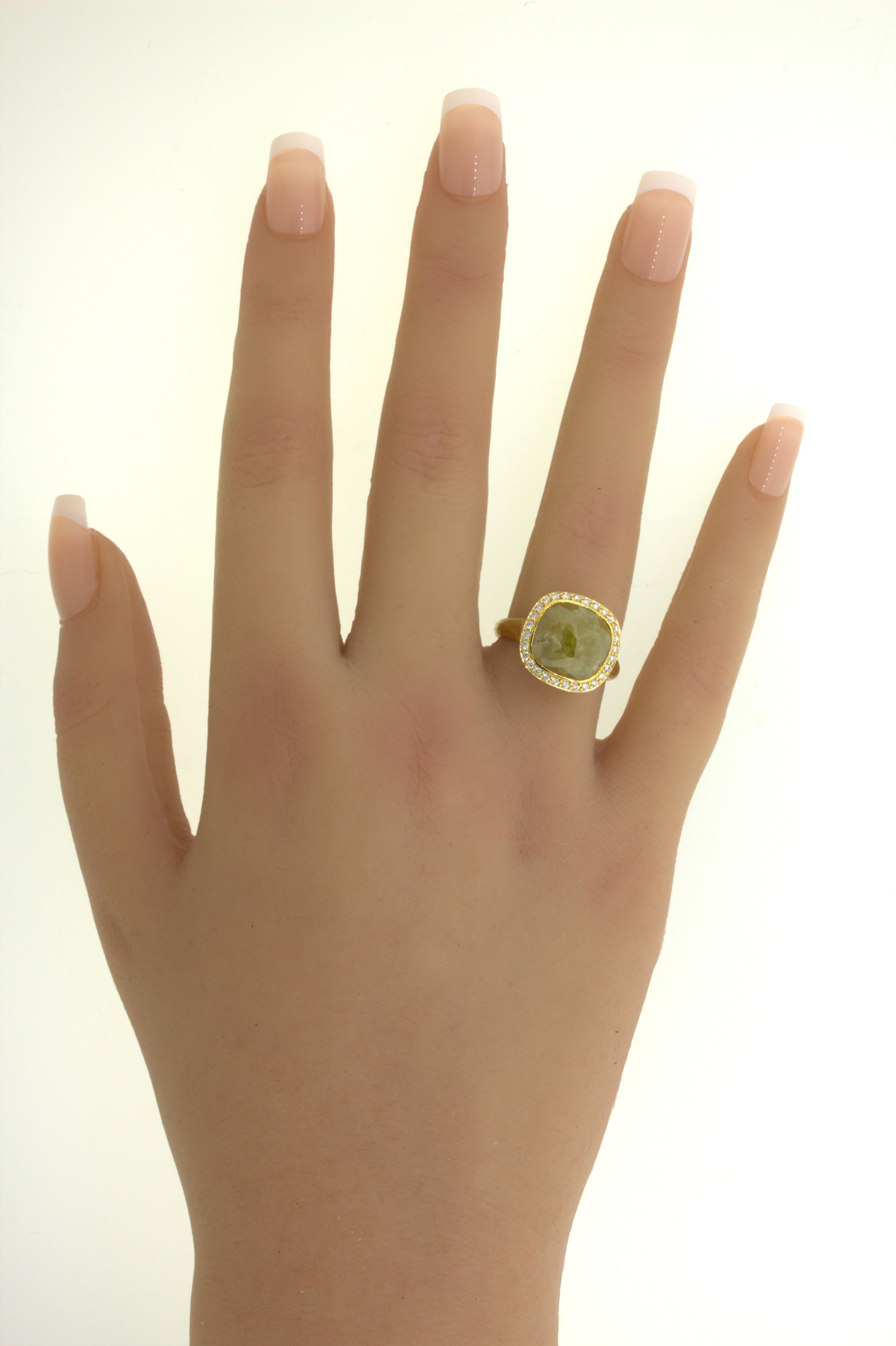 8.75 Carat Fancy Yellow Rose-cut Diamond Halo 18k Yellow Gold Ring For Sale 11