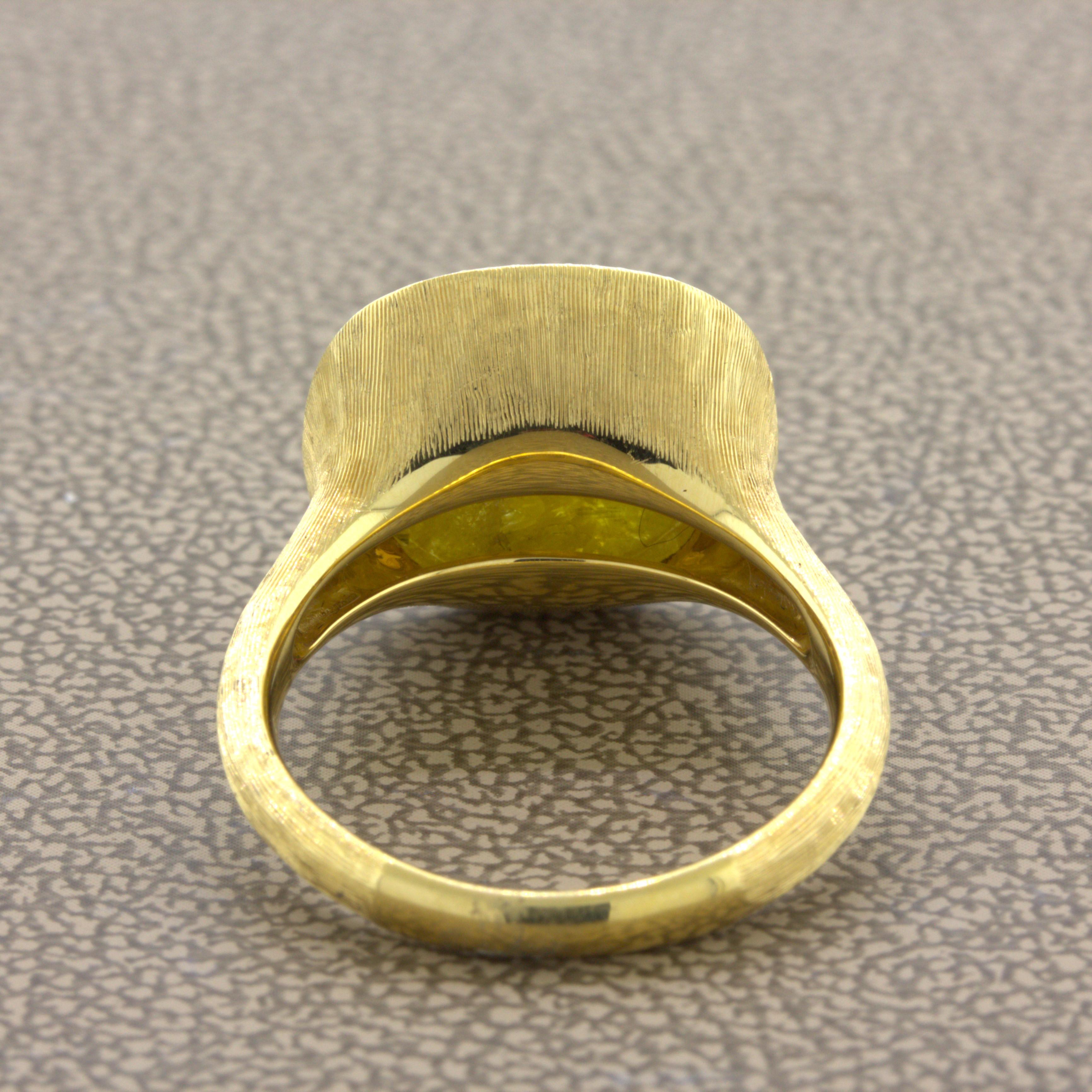 8.75 Carat Fancy Yellow Rose-cut Diamond Halo 18k Yellow Gold Ring For Sale 1