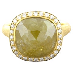 Bague en or jaune 18 carats avec halo de diamants jaunes de taille rose fantaisie de 8,75 carats