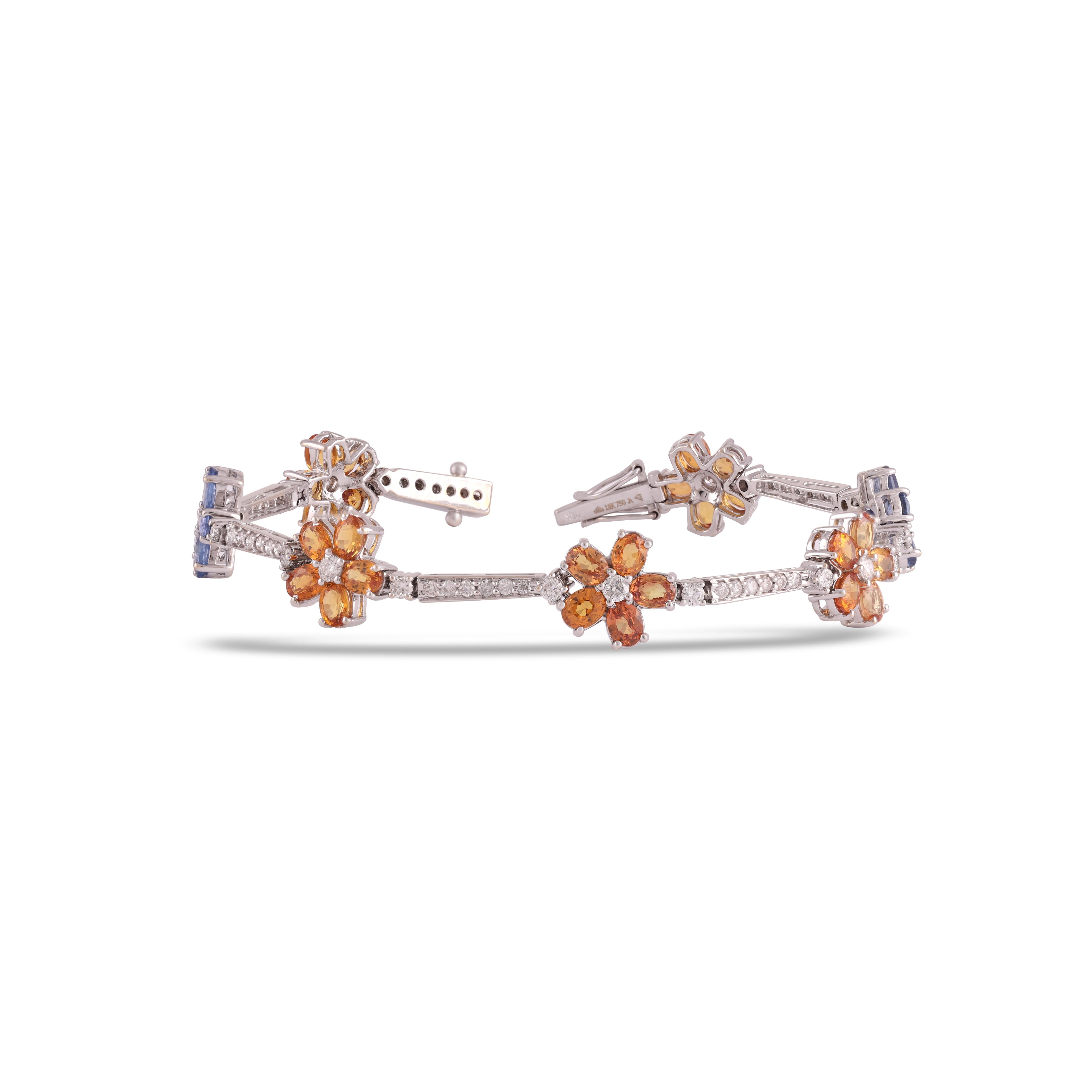 Square Cut 8.75 Carat Flower Multi-Sapphire & Diamond Tennis Bracelet For Sale