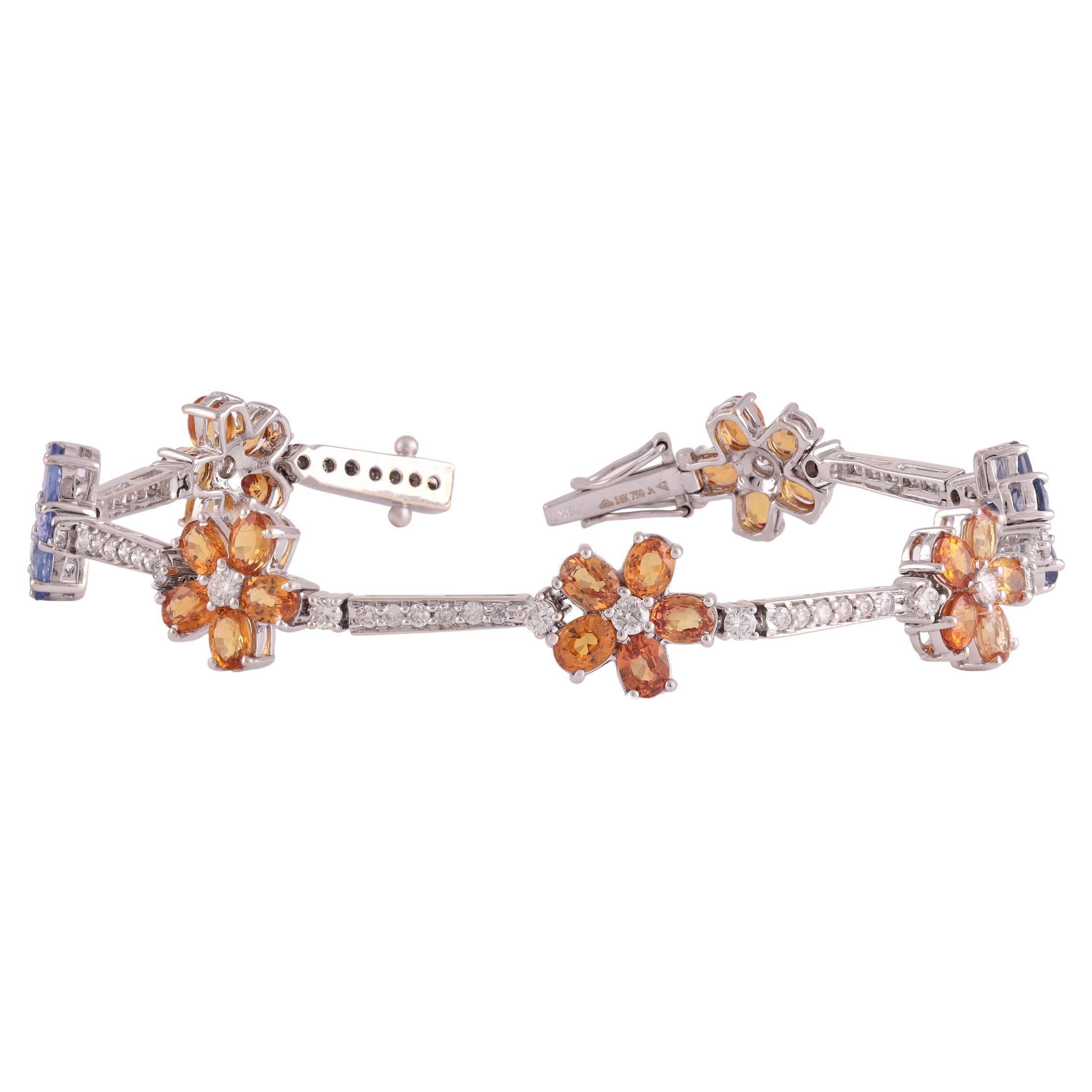 8.75 Carat Flower Multi-Sapphire & Diamond Tennis Bracelet For Sale