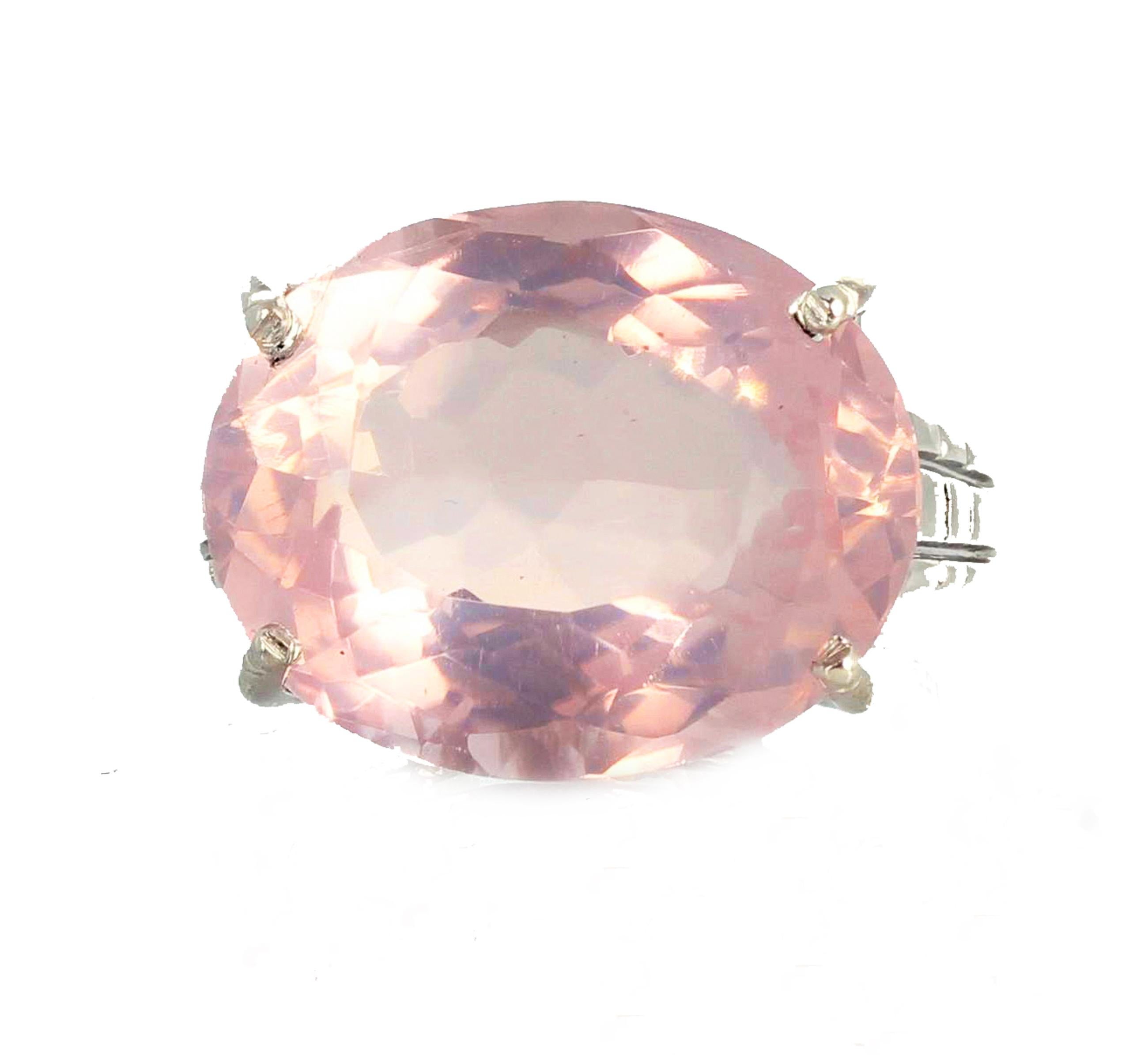 Glittering 8.75 Carat Glowing Rose Quartz Ring