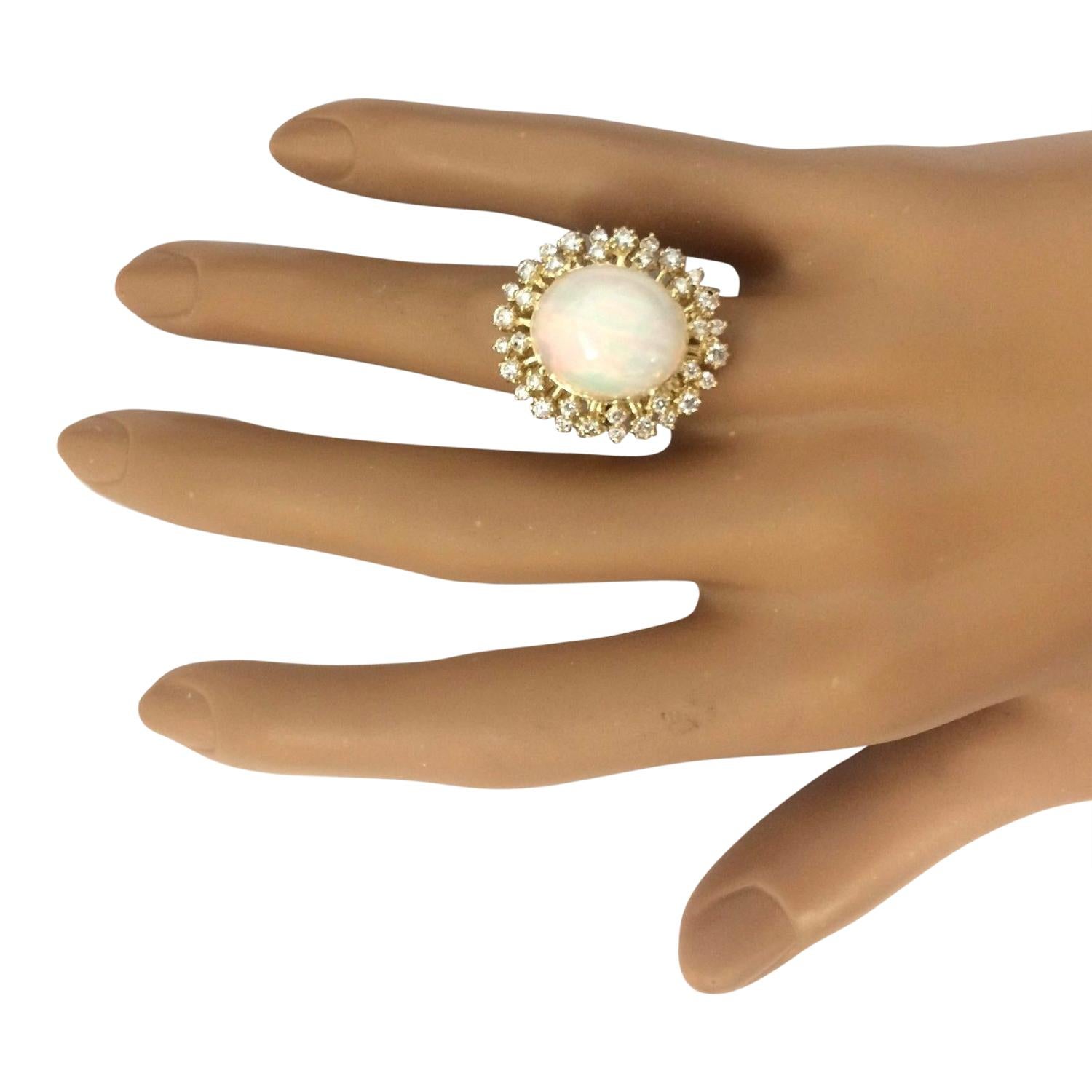 Oval Cut Natural Opal Diamond Ring In 14 Karat Solid Yellow Gold For Sale