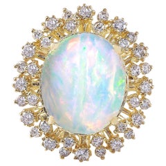 Natürlicher Opal-Diamantring aus 14 Karat massivem Gelbgold 