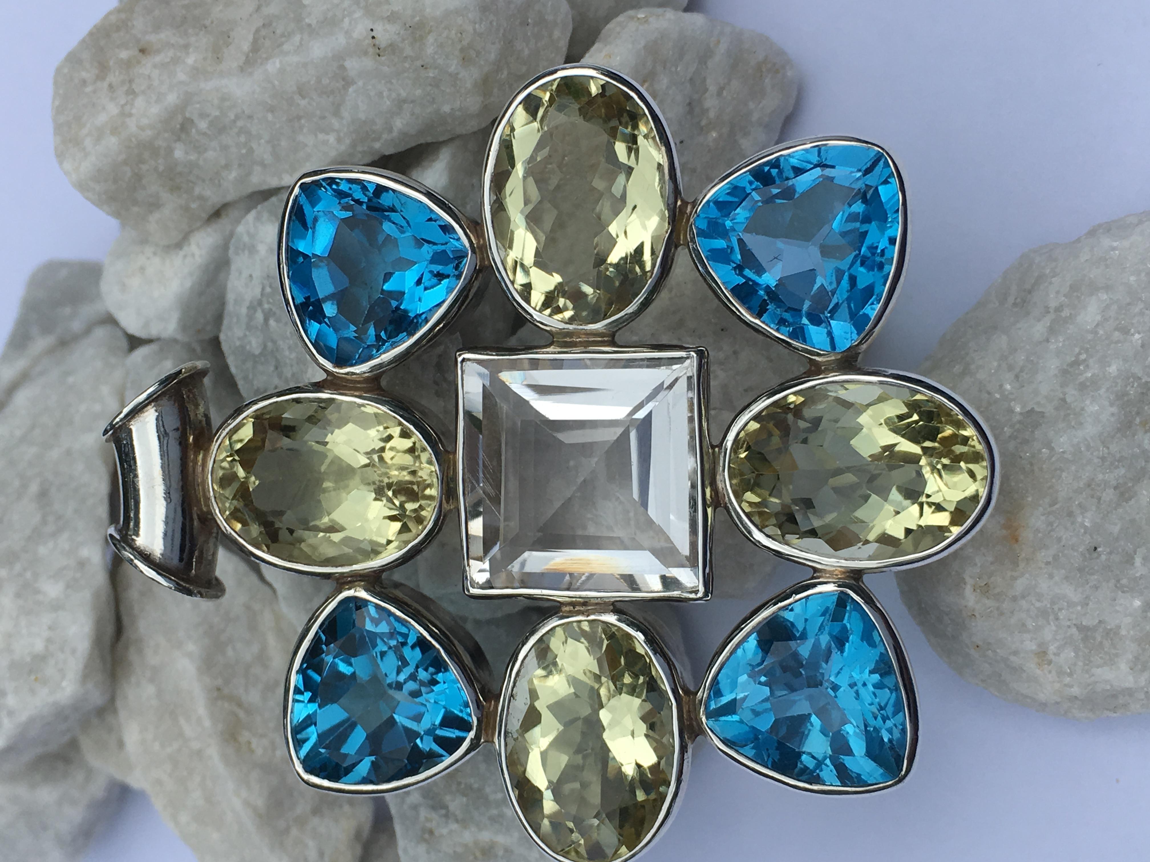 Ciondolo con pietre semipreziose naturali da 87,5 carati incastonato in A. Silver in vendita 2
