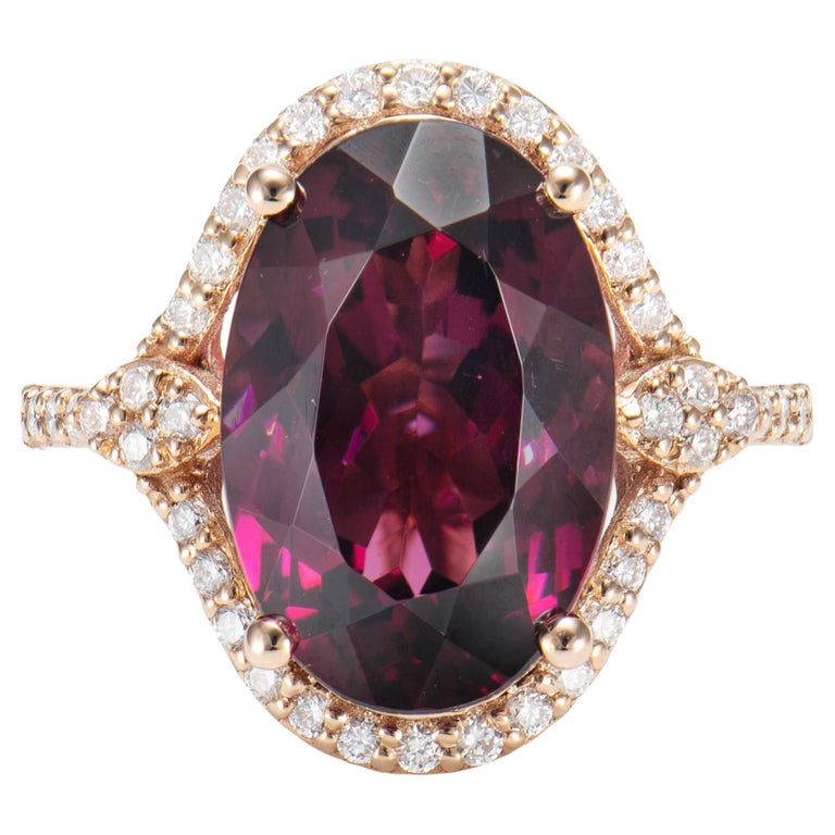 8.75 Carat Rhodolite Cocktail Ring in 18 Karat Rose Gold with White ...