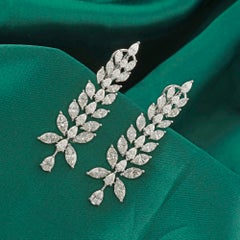 Pendientes colgantes de oro blanco de 18 quilates con diamantes naturales en forma de pera y marquesa, de 8,75 quilates, con diseño de racimo de trigo