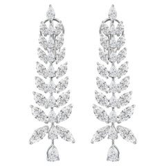 Pendientes colgantes de oro blanco de 18 quilates con diamantes naturales en forma de pera y marquesa, de 8,75 quilates, con diseño de racimo de trigo