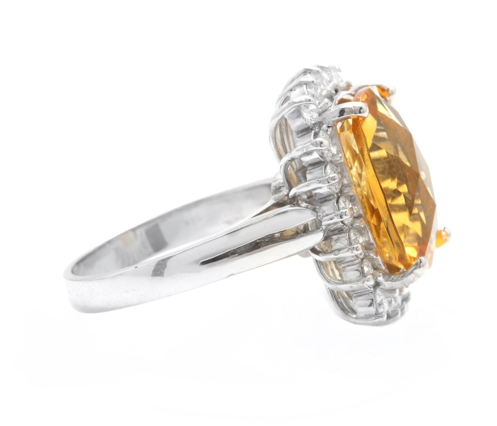 Mixed Cut 8.75 Ct Natural Very Nice Looking Citrine and Diamond 14K Solid White Gold Ring For Sale