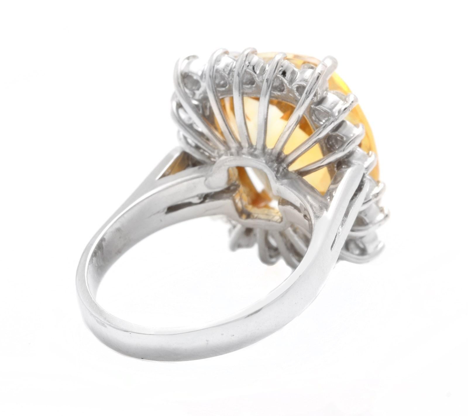 8.75 Ct Natural Very Nice Looking Citrine and Diamond 14K Solid White Gold Ring In New Condition For Sale In Los Angeles, CA