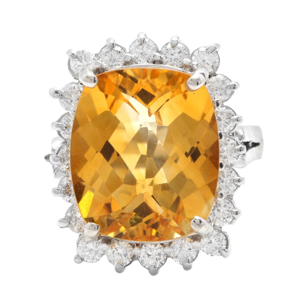 8.75 Ct Natural Very Nice Looking Citrine and Diamond 14K Solid White Gold Ring For Sale
