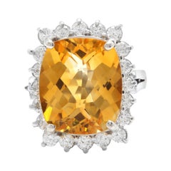 8.75 Ct Natural Very Nice Looking Citrine and Diamond 14K Solid White Gold Ring