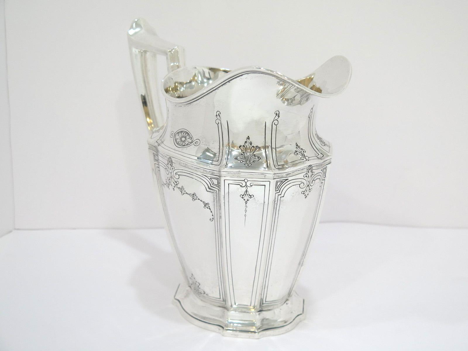 8.75 in - Sterling Silver Gorham Antique Floral Pitcher In Good Condition In Brooklyn, NY