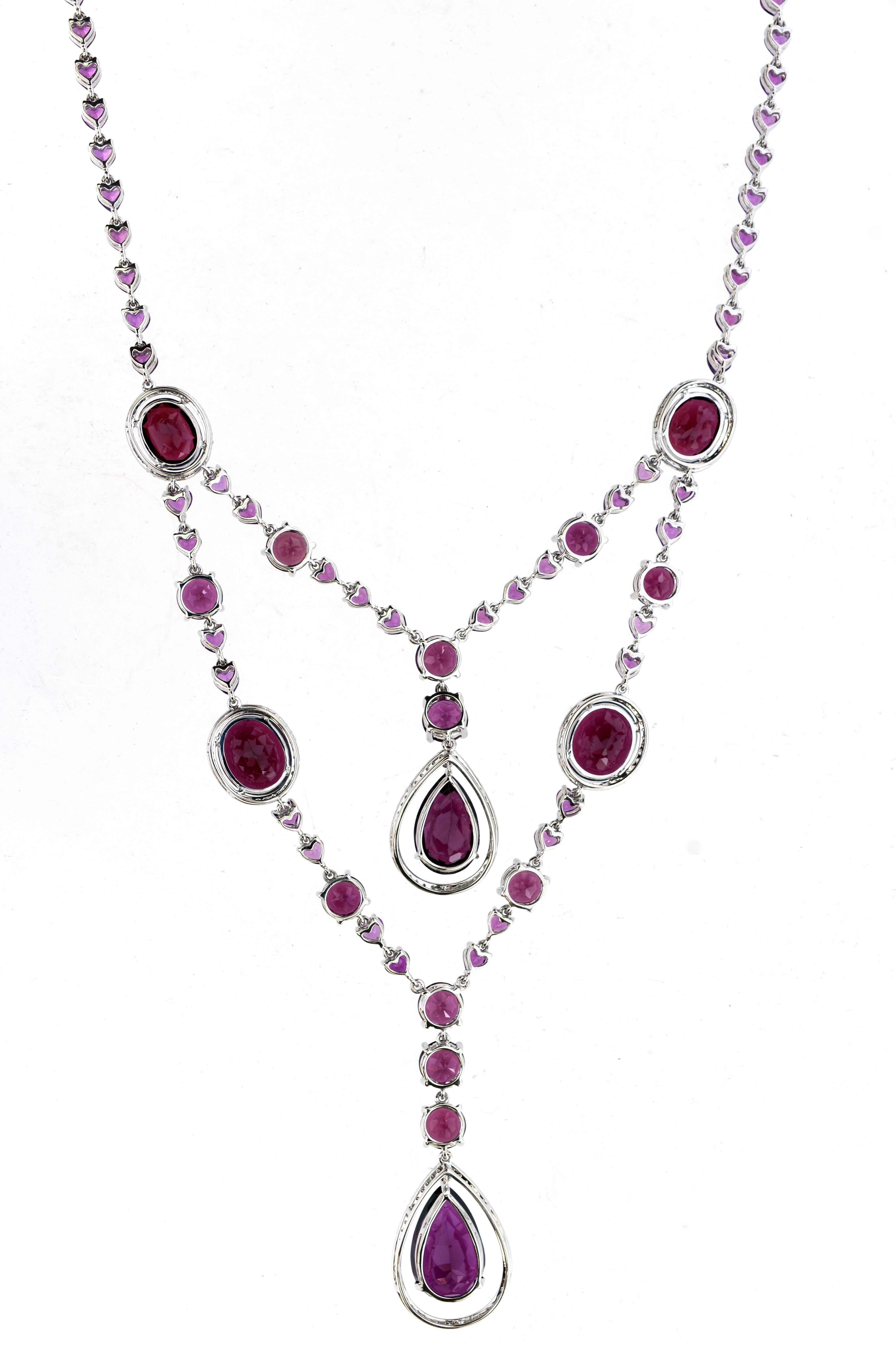 Contemporary 87.53 Carat Purple Rhodolite Garnet and Diamond Statement Necklace