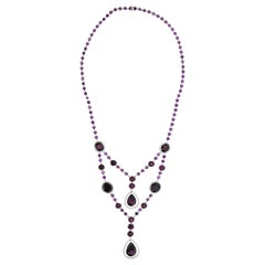 87.53 Carat Purple Rhodolite Garnet and Diamond Statement Necklace