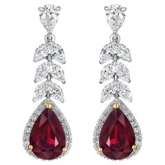 8.75ct GRS Certified Unheated Mozambique Pear Shape Ruby & Diamond Earrings 18KT