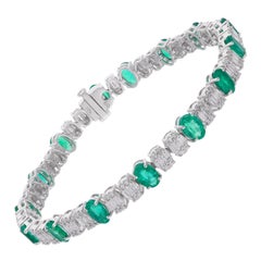 8.75TCW Oval Cut Zambian Emerald SI/H Diamond Tennis Bracelet 14k White Gold