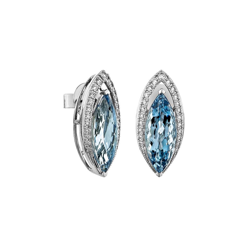 Presented an antique Aquamarine Drop Earrings that is accented with White Diamond all around and enhances the beauty of the Earring. This Earring accented with Diamonds is made in White Gold, which looks very Elegant.

Aquamarine Stud Earring in