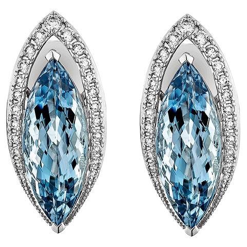 Clous d'oreilles aigue-marine de 8,76 carats en or blanc 18 carats avec diamant blanc. en vente