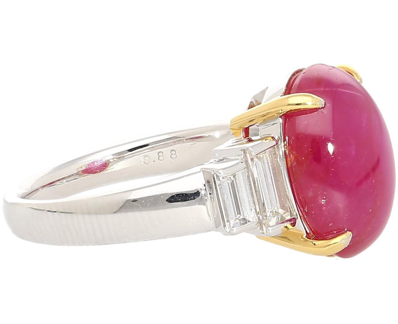 Contemporary 8.76 Carat Burma No Heat Star Ruby and Diamond Platinum Ring For Sale