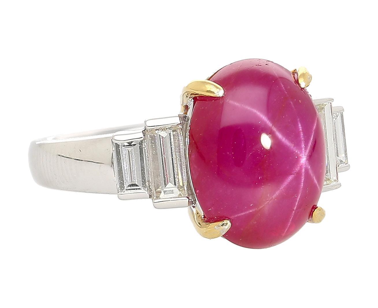 Women's 8.76 Carat Burma No Heat Star Ruby and Diamond Platinum Ring For Sale