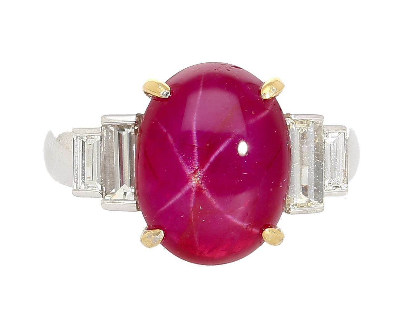 8.76 Carat Burma No Heat Star Ruby and Diamond Platinum Ring