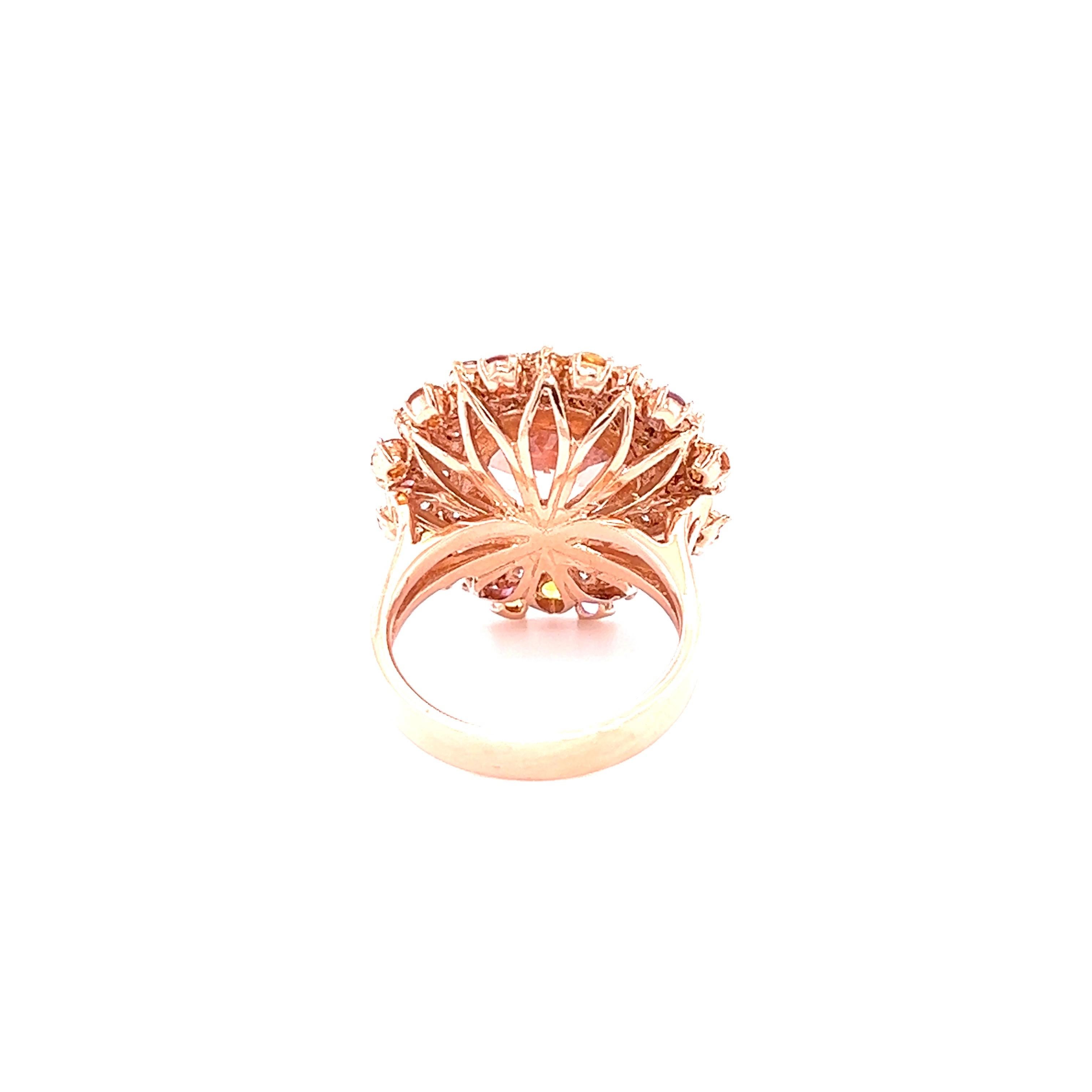 Round Cut 8.76 Carat Morganite Sapphire Diamond Rose Gold Cocktail Ring For Sale