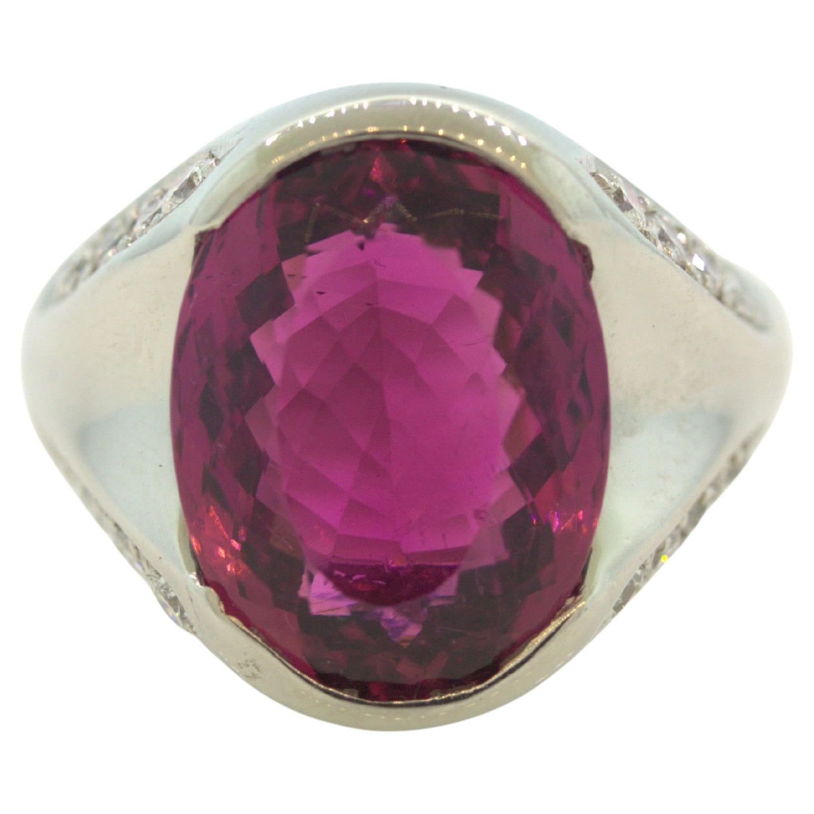 8.76 Carat Raspberry Tourmaline Diamond Platinum Ring