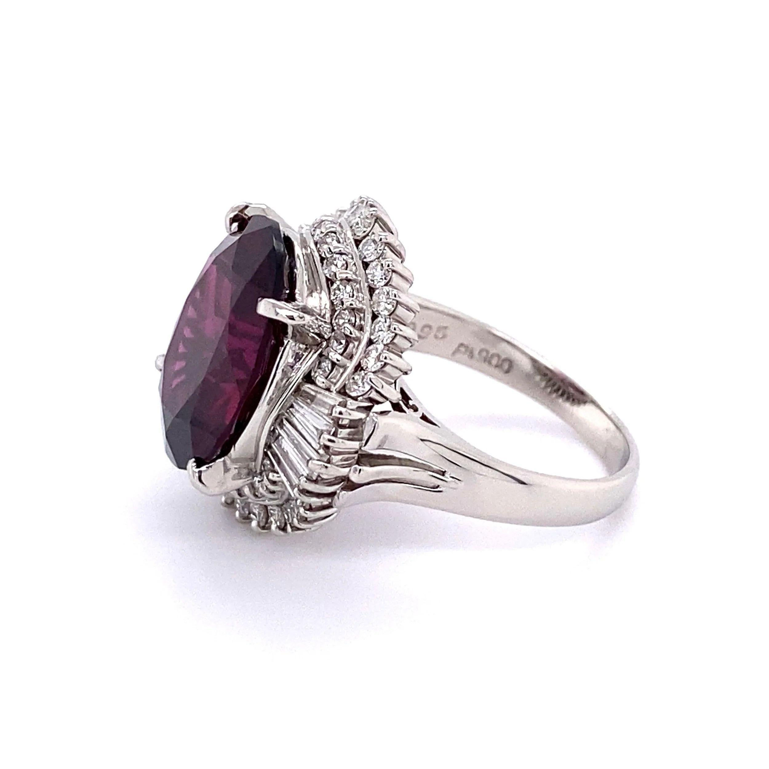 Mixed Cut 8.76 Carat Rhodolite Garnet Diamond Platinum Cocktail Ring Estate Fine Jewelry For Sale