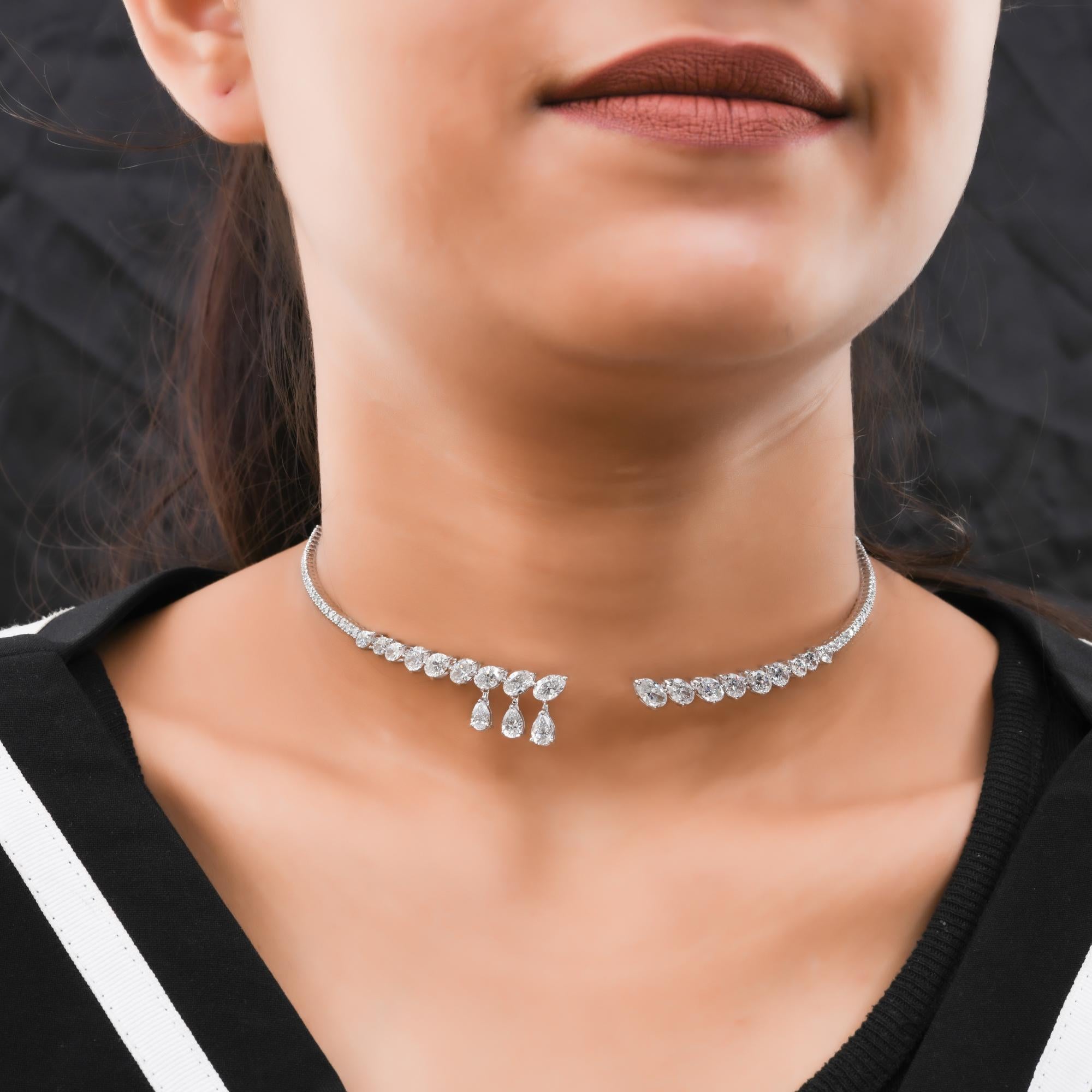 Pear Cut 8.77 Carat Diamond Choker Necklace 14 Karat White Gold Handmade Fine Jewelry For Sale