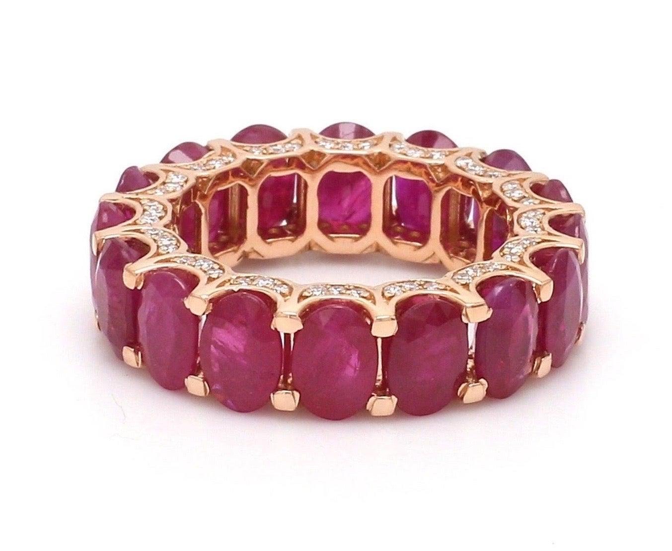 En vente :  Bague d'éternité en or rose 14 carats avec diamants et rubis de 8,77 carats 2