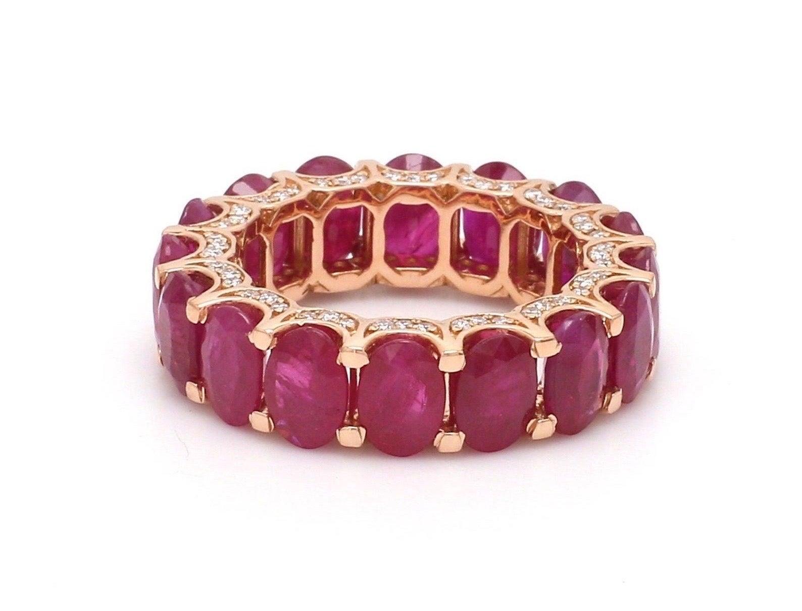 En vente :  Bague d'éternité en or rose 14 carats avec diamants et rubis de 8,77 carats 4