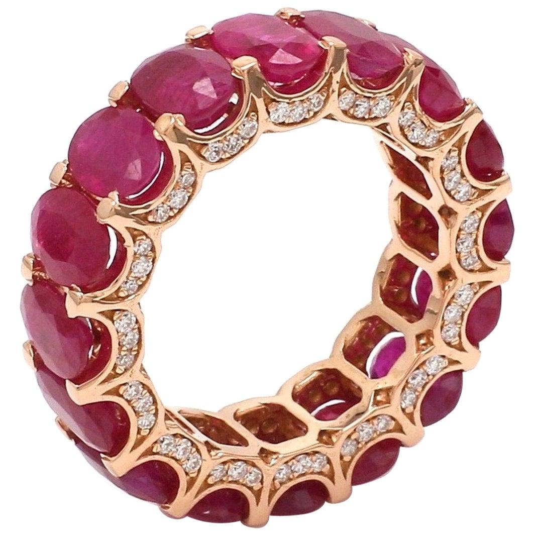 For Sale:  8.77 Ruby Diamond 14 Karat Rose Gold Eternity Ring