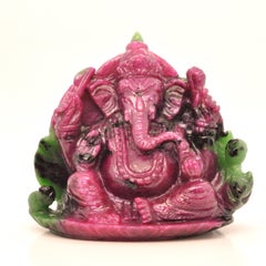877.81 Carats Natural Tanzania Ruby Ganesha Carving Statue