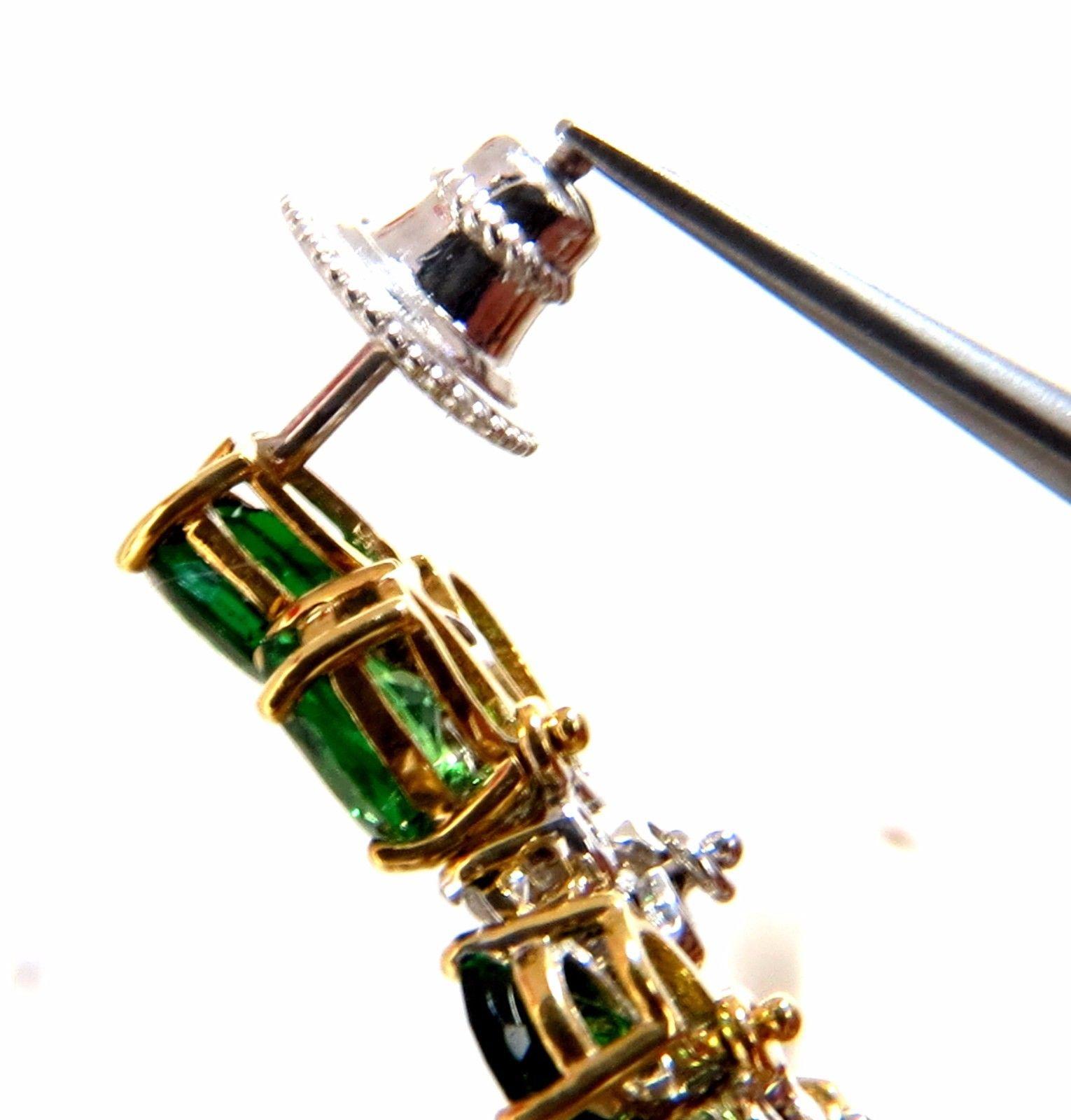 8.77ct natural vivid green tsavorite diamond dangle earrings 18kt cluster vine In New Condition For Sale In New York, NY