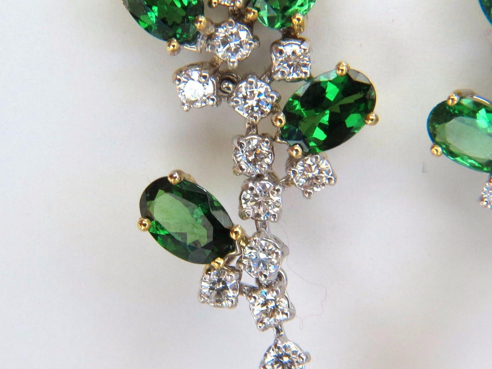 Women's or Men's 8.77ct natural vivid green tsavorite diamond dangle earrings 18kt cluster vine For Sale