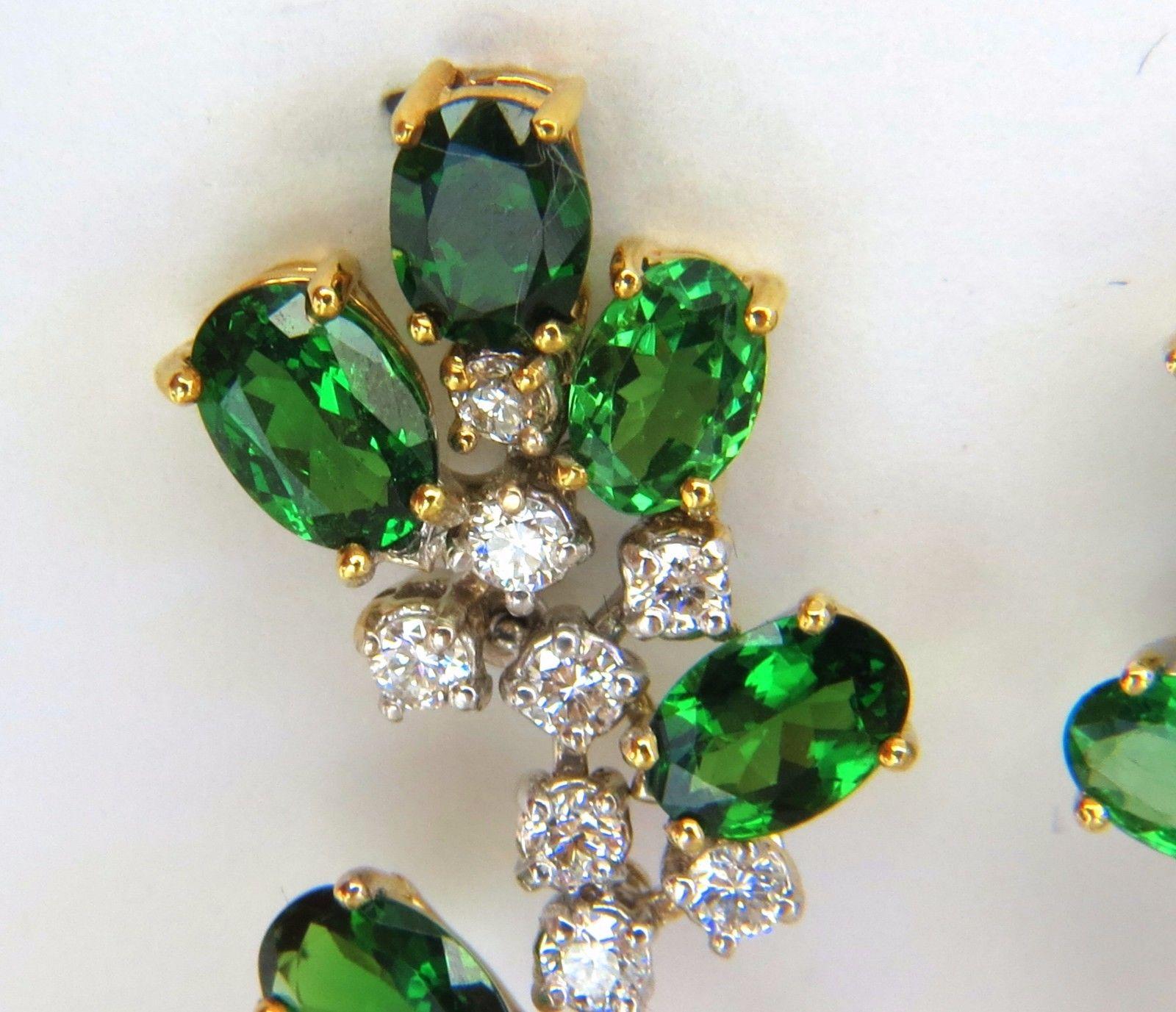 8.77ct natural vivid green tsavorite diamond dangle earrings 18kt cluster vine For Sale 1