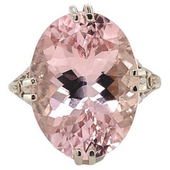 Antique 14K Large 8.77ct Pink Morganite Filigree Ring