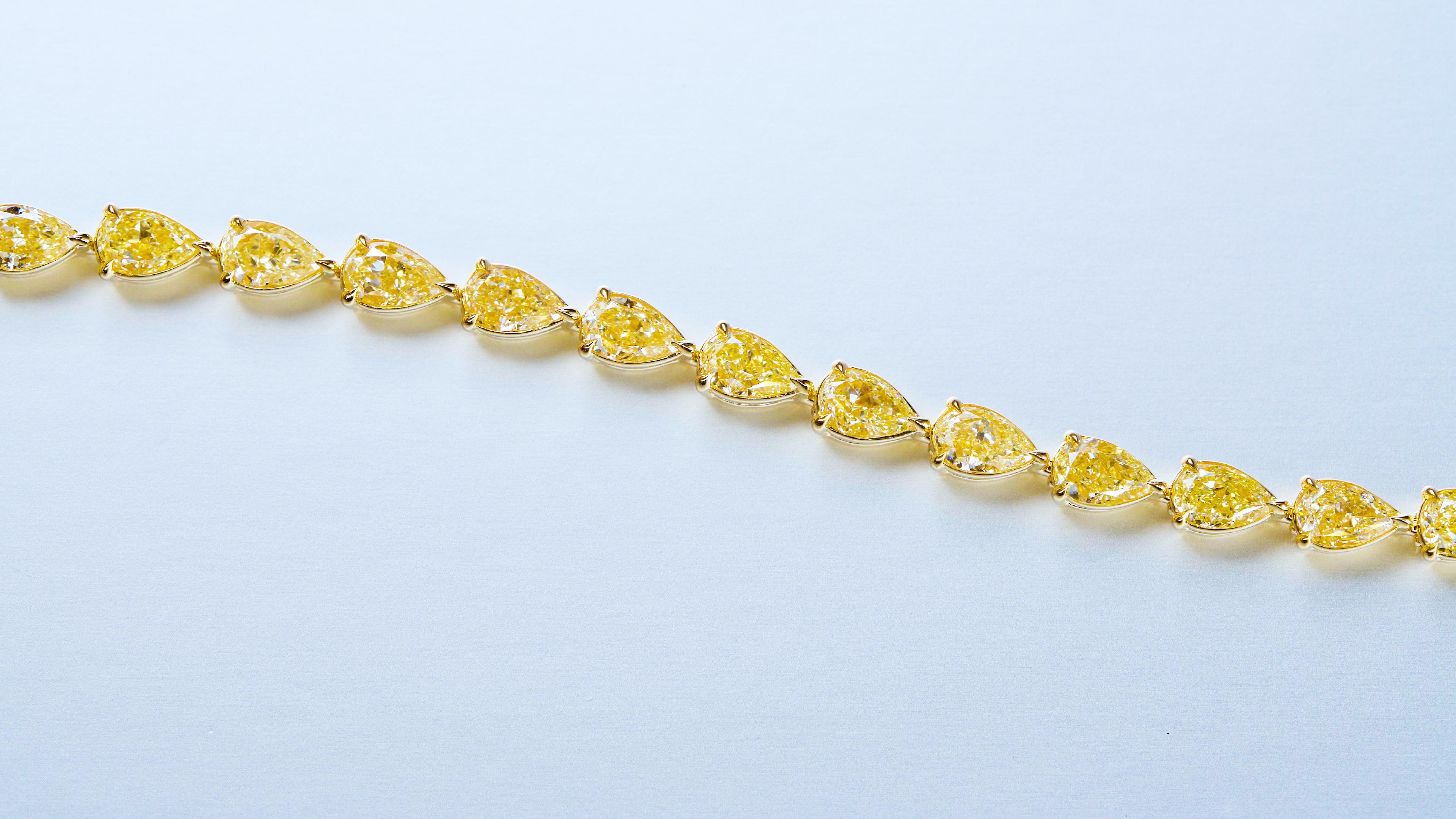8,78CT Tennisarmband aus birnenförmigen, natürlichen, hellgelben Diamanten in 18k im Zustand „Neu“ im Angebot in Hong Kong, HK