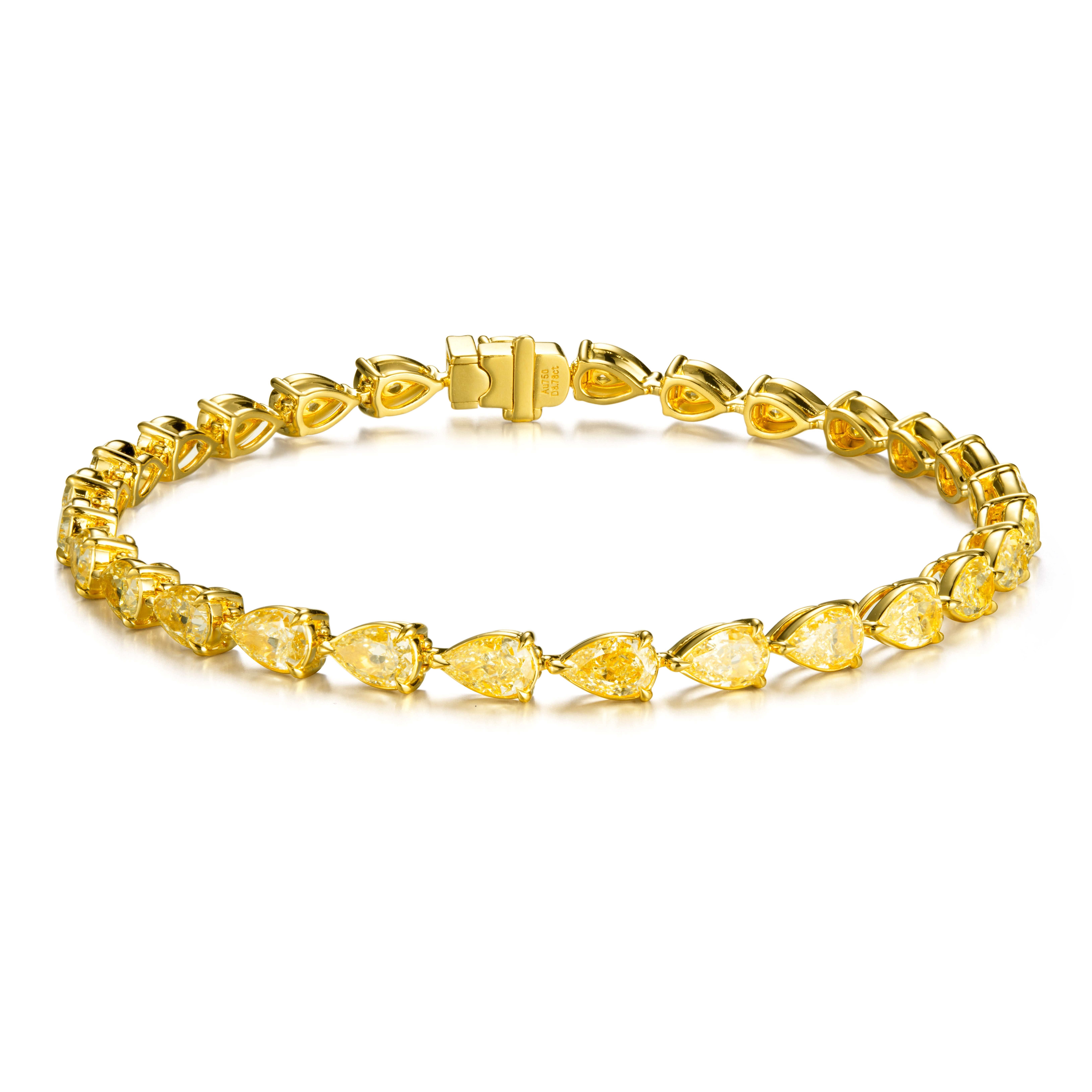 8,78CT Tennisarmband aus birnenförmigen, natürlichen, hellgelben Diamanten in 18k im Angebot 1